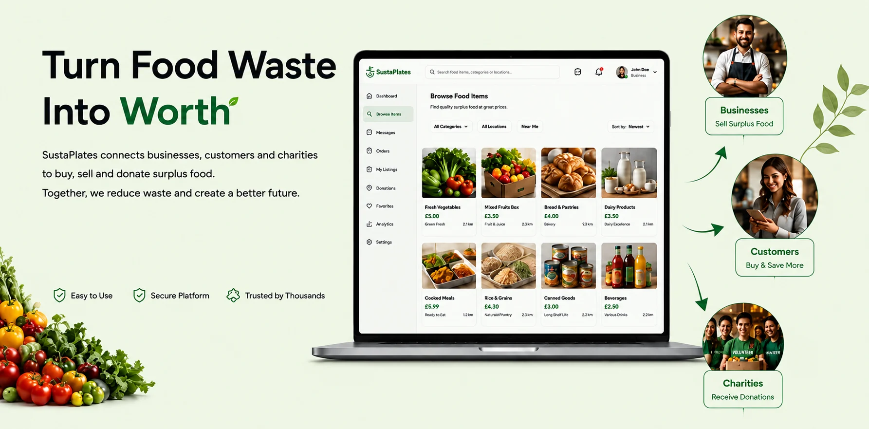 Turn Food Waste Into Worth — Sustaplates connects businesses, customers and charities to buy, sell and donate surplus food.
